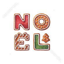 Collection of Christmas gingerbreads, letter N, letter O, letter E , letter L and small Christmas tree.