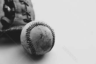 Old Baseball in black and white close-up