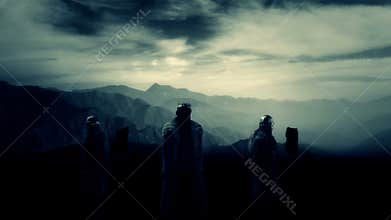 Lonely King with a Crown Watching his Kingdom