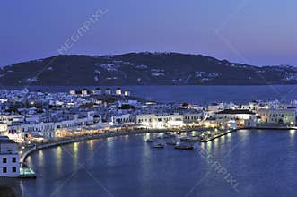 Mykonos Port at night
