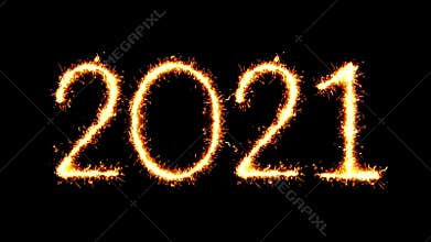 Happy new year 2021 text sparkler glitter sparks firework loop animation