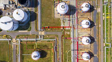 Aerial view of petrochemical industry storage tank, Industrial oil and gas tanks