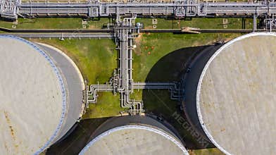 Aerial view of petrochemical industry storage tank, Industrial oil and gas tanks