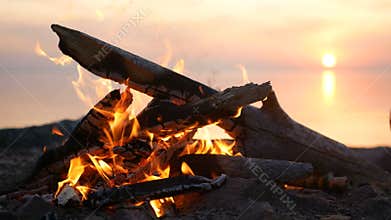 Campfire evening water beach sea sunset