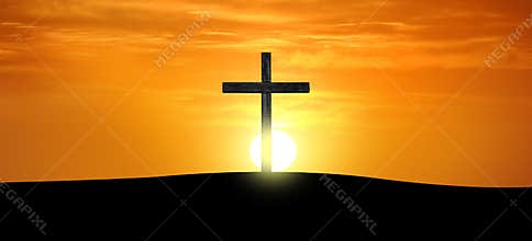 Cross silhouette at sunset sky