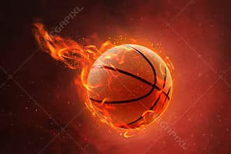 Burning basketball on fire background