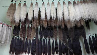 Showroom hair, Hair extensions, beautifully hung on a stand