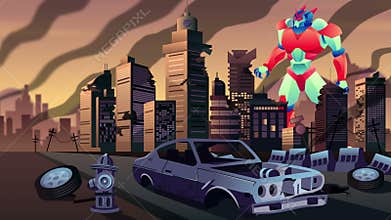 Giant robot in city