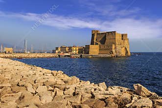 Castel dell`Ovo Egg Castle a medieval fortress in the bay of Naples, Italy.