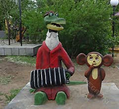 Characters from the children`s cartoon Cheburashka and crocodile Gena