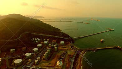 Aerial view of heavy petrochemical industry at seaside