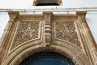 TANGIER, MOROCCO - MAY 26, 2017: Five-pointed star as decorative element on the wall of one of the old buildings in Tangier,