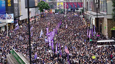 Hong Kong anti-government and police force march.