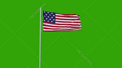American Flag Fluttering on Green screen. 4K