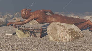 Corrupted Lady Justice lying on the ground