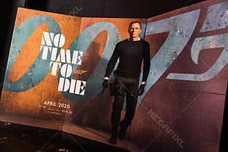 Bangkok, Thailand - Dec 20, 2019: James Bond 007 No Time To Die movies advertising on backdrop poster standee in cinema theatre