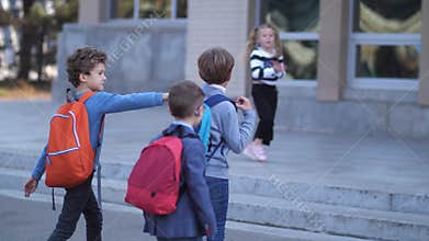 Primary school students walking to school