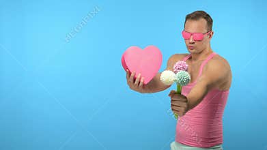 Fashion freak party guy with hearts design. Valentines day concept