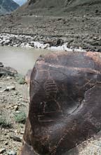 Petroglyphs at the bank of Indus river, Gilgit-Baltistan Pakistan