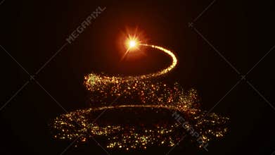 Sparkling golden glitter spiral effect. Shining Christmas magic particles and sparkles