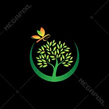 tree with butterfly logo design