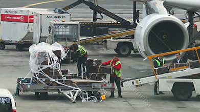 23-11-2019 Netherlands, Amsterdam: An airport staff loading the baggage on the plane - Turkish Airlines