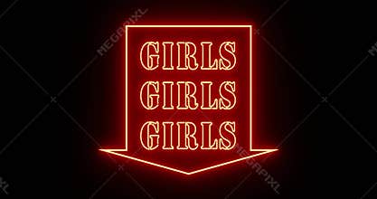 Neon girls sign as illuminated advertising for nightclub or massage - 4k