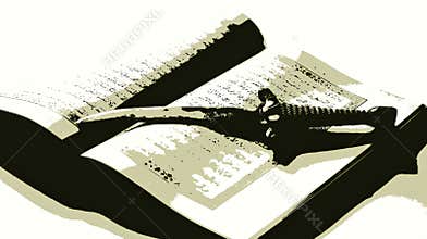 A traditional Arabic knife above the open Koran