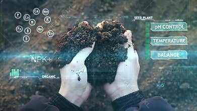 Future agriculture, Close-up hands with the ground