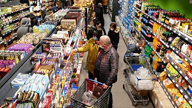 Coronavirus prevention in a supermarket. The effects of the coronavirus pandemic shopping on face mask stores.