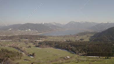 Tegernsee lake in the Bavarian Alps. 4K Aerial Flight. Spring. Germany