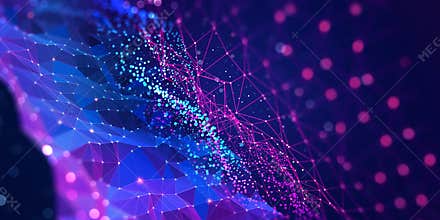 Neural network 3D illustration. Big data and cybersecurity