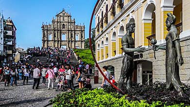 The landmark of Macau: the ruins of St.Paul Cathedral, Macau, China