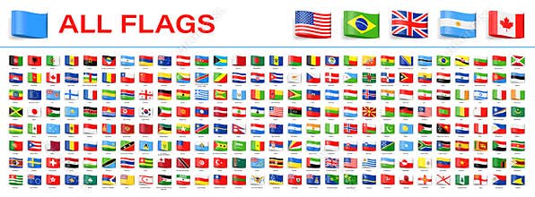 All World Flags - Vector Tag Label Flat Icons. 2020 versions of flags