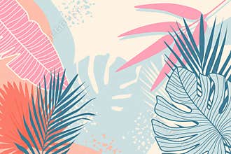 Modern tropical background. Jungle plants nature backdrop. Summer palm leaves wallpaper