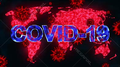 Covid-19 virus text or coronavirus spreading across world map pandemic