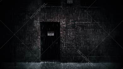 Heavy Rain Urban City Brick Building Background Loop with Rising Steam