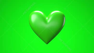 Green broken heart objects in green background. Heart shape object shattered into pieces.