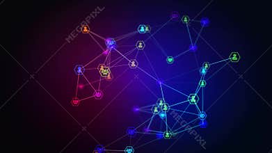 Images of business man and team work members connect together. The concept shows work in a business team. Global world