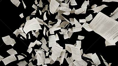 Sheets documents falling. Cinematic 3d rendering animation