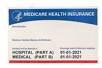 Blank USA medicare health insurance card isolated against white background