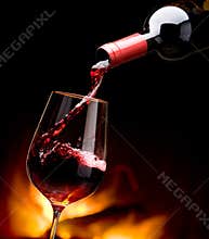 Pouring wine by the fireplace