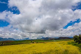 Beautiful landscape of fields, meadows and mountains in Peru, South America