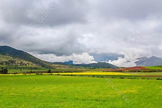 Beautiful landscape of fields, meadows and mountains in Peru, South America