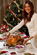 Woman with christmas turkey