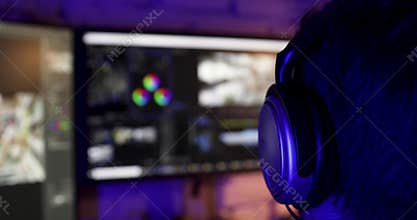 Post production - man doing video editing on computer