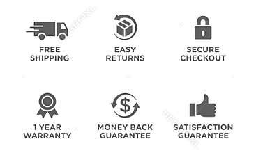 E-commerce security badges risk-free shopping icons set