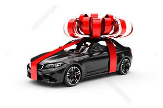 Generic and brandless black modern sport car with ribbon