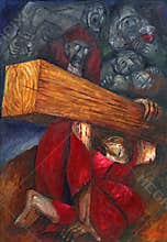 Jesus falls the first time, 3rd Stations of the Cross, St. Stephen`s church in Wasseralfingen, Germany