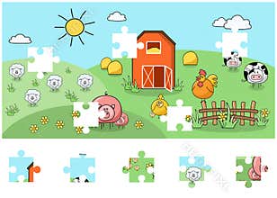 Find the right piece of the farm animals puzzle. Cut and glue activity
